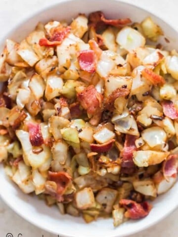 southern fried cabbage in ceramic bowl