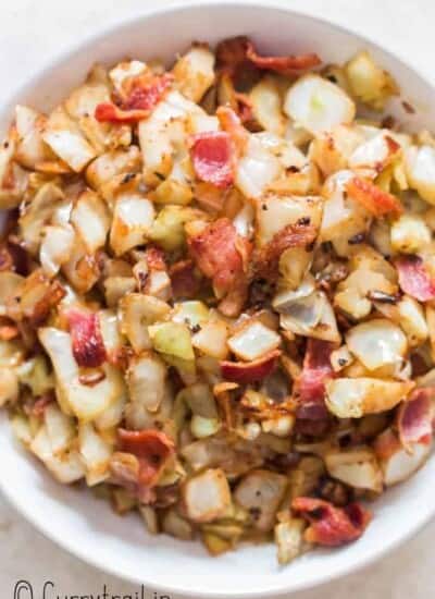 southern fried cabbage in ceramic bowl