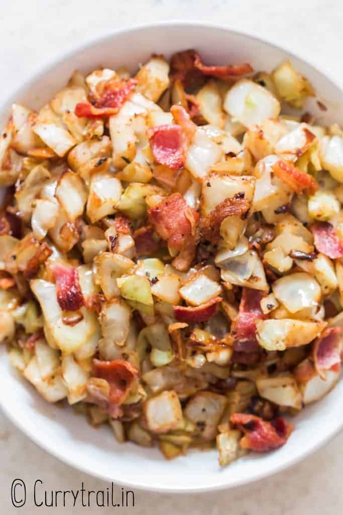southern fried cabbage in ceramic bowl