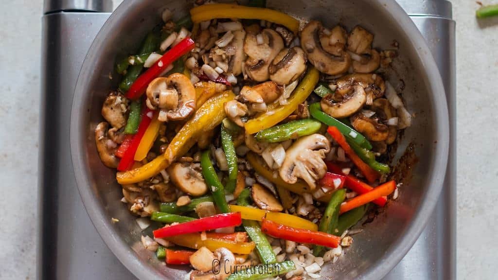 cooking veggies in skillet