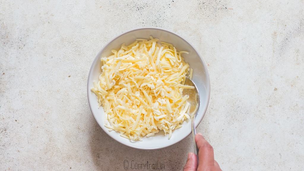 fresh grated cheese coated in cornflour.