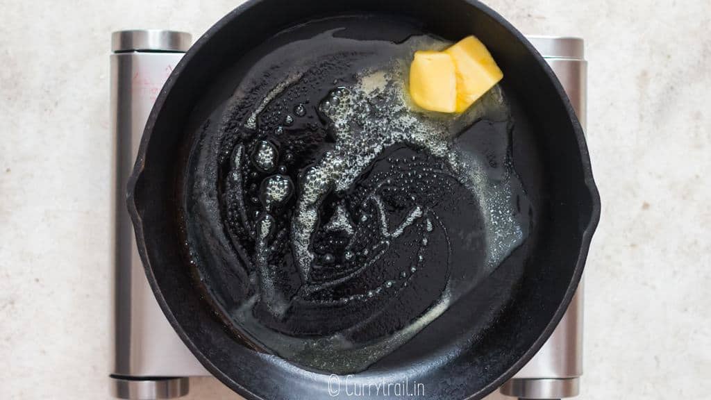 melt butter in cast iron skillet.