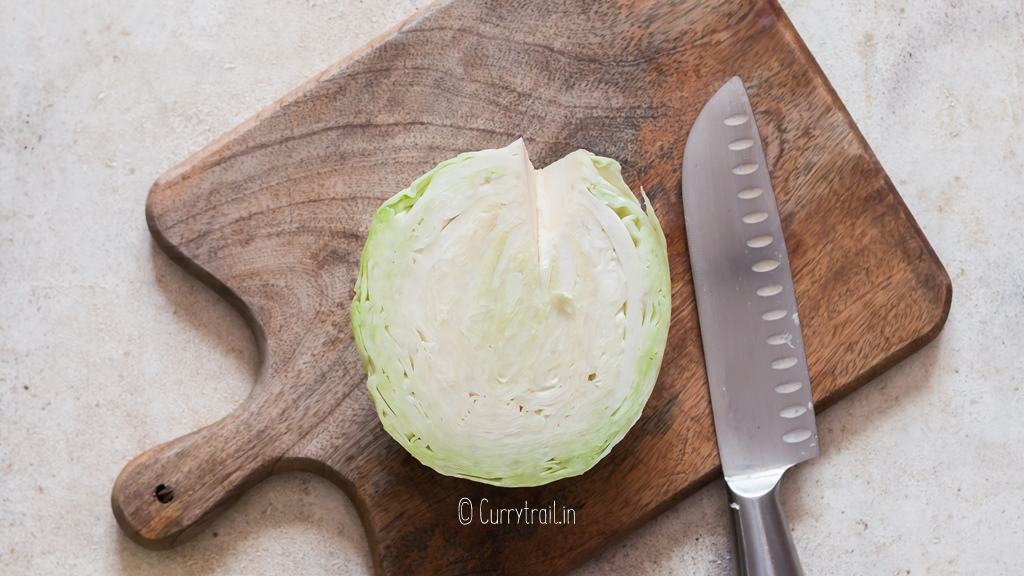 tough stem (called core) removed from cabbage