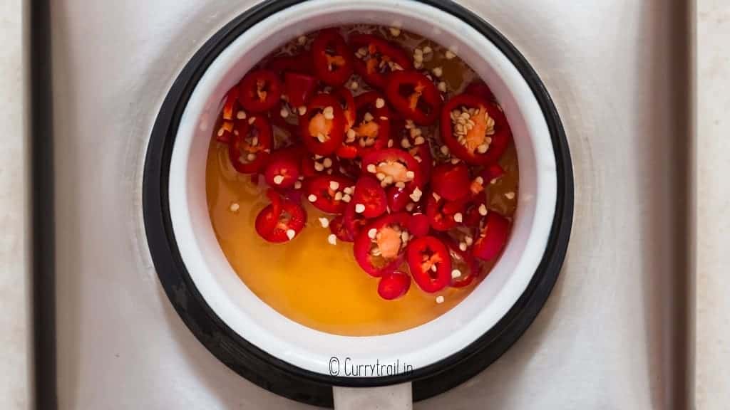 simmer honey and red peppers in sauce pan