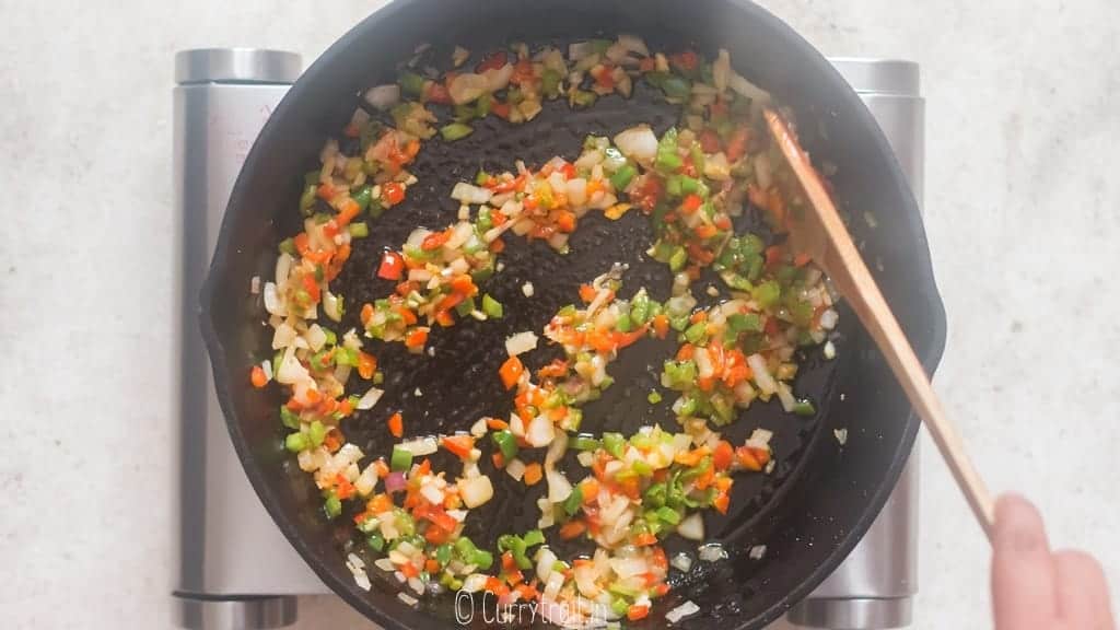 cook veggies in cast iron pan