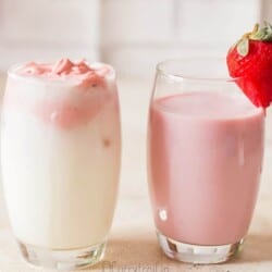 2 ways to make strawberry milk served in 2 cups