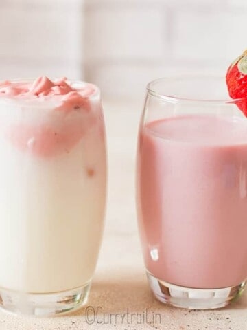2 ways to make strawberry milk served in 2 cups