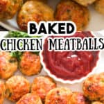 healthy baked chicken meatballs served with ketchup with tex