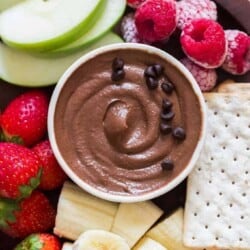 healthy dessert hummus platter with fruits and crackers
