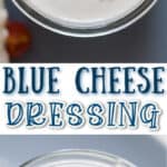 blue cheese dressing served with salad on side with text overlay