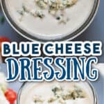blue cheese dressing served with salad on side with text overlay