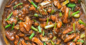 Mongolian chicken in skillet