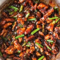 Mongolian chicken recipe cooked in skillet