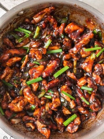 Mongolian chicken recipe cooked in skillet