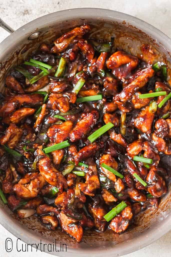 Mongolian chicken recipe cooked in skillet