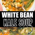 white bean soup with kale in bowl with crusty bread with tex