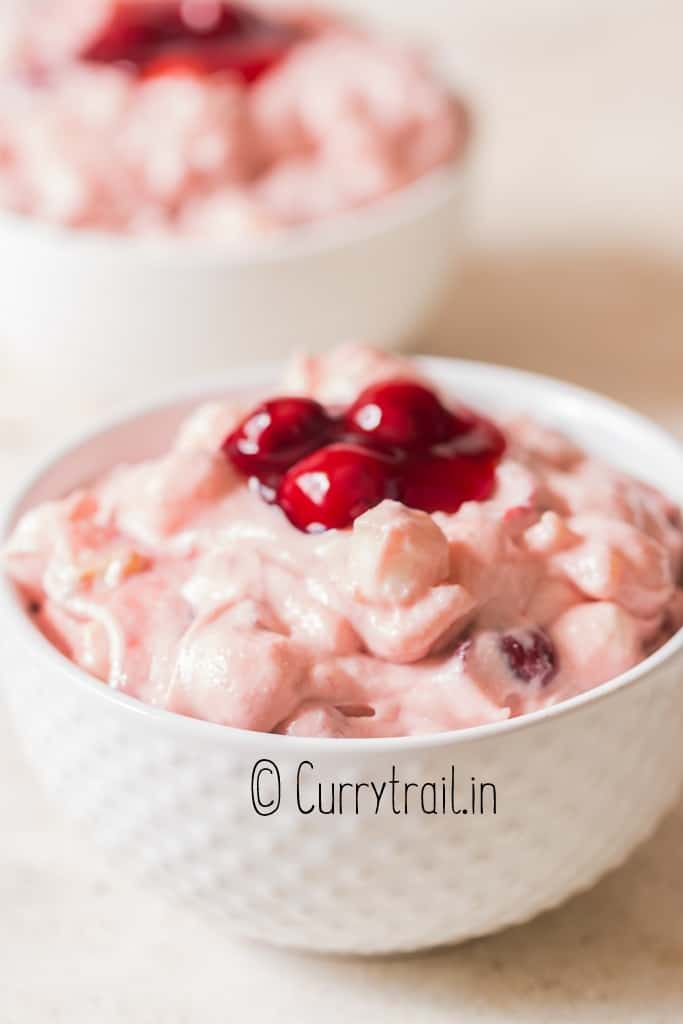 super simple cherry fluff in two ceramic bowls