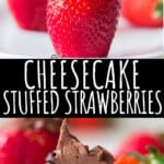 chocolate cheesecake stuffed strawberries with text overlay