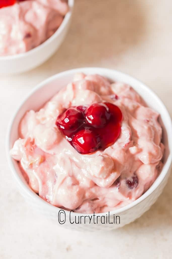 super simple cherry fluff in two ceramic bowls