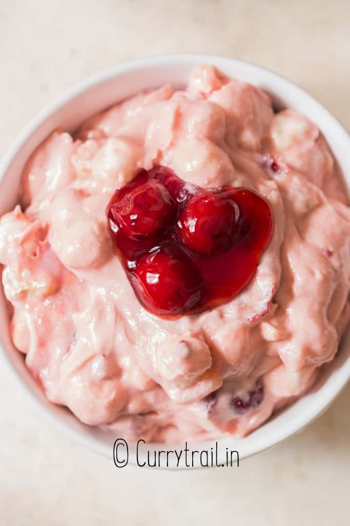 cherry fluff salad in bowl