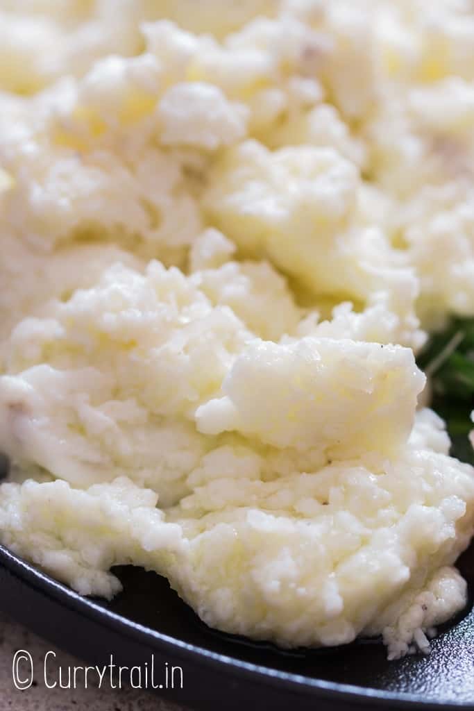 close up of scrambled egg whites