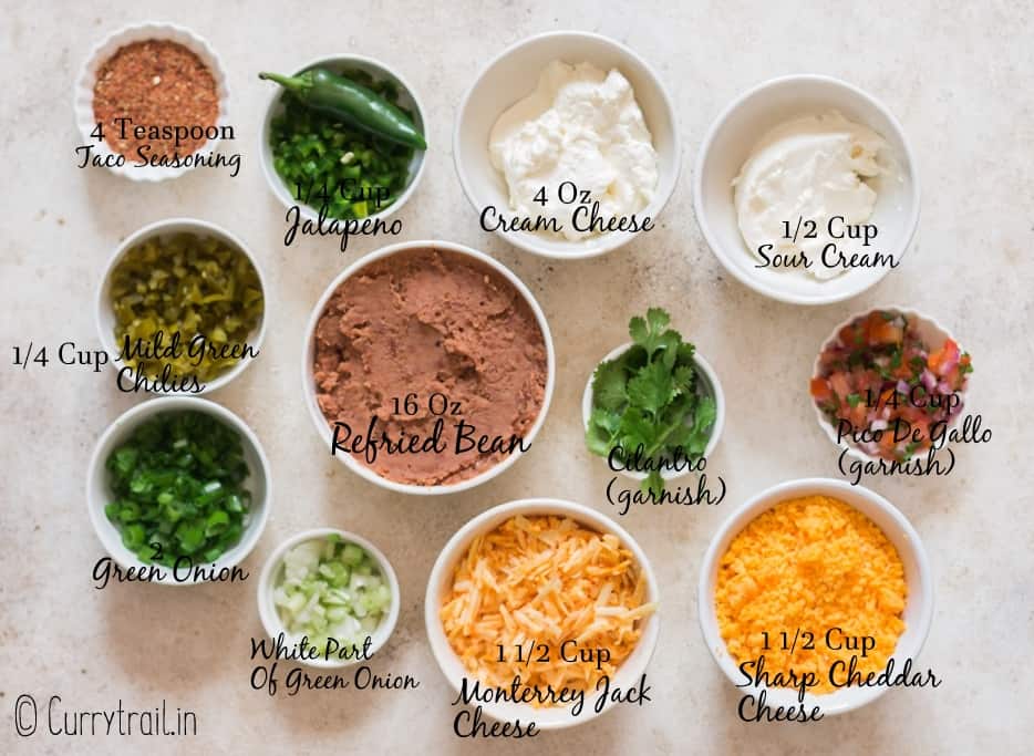 all ingredients for refried bean dip