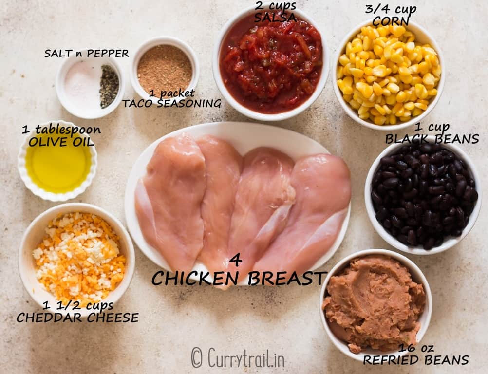 all ingredients for baked salsa chicken