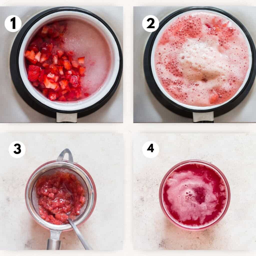 making strawberry syrup.