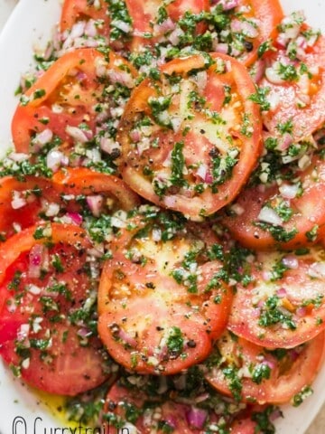 marinated tomato salad in plate