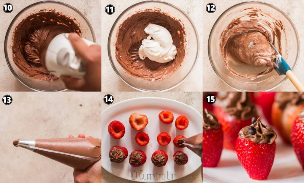 step by step picture collage of how to make cheesecake stuffed strawberries