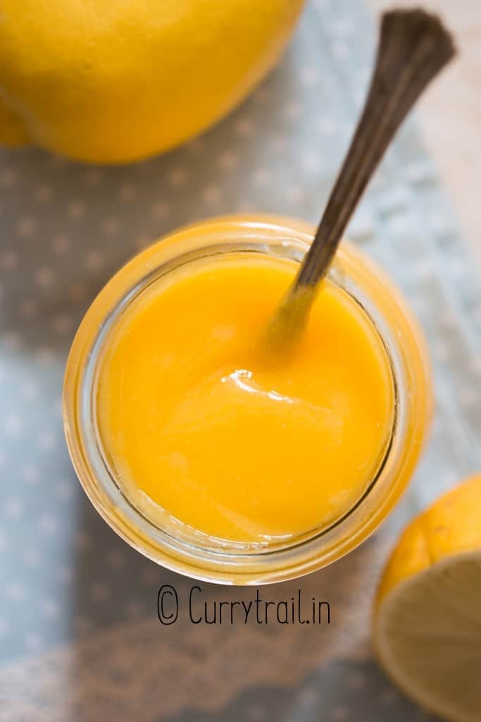 lemon curd in jar with spoon