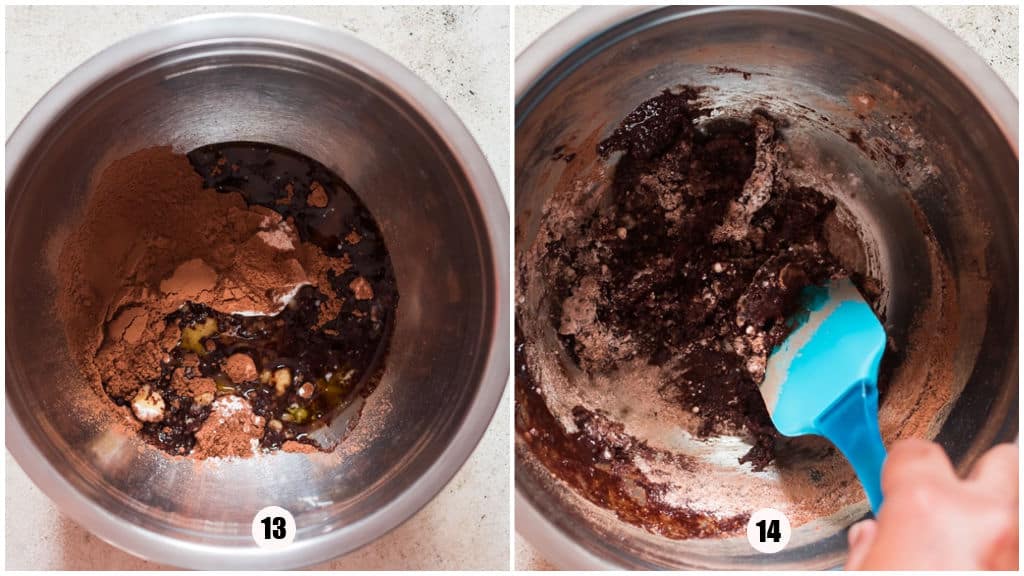 making chocolate glaze for brownies.