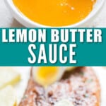 lemony buttery sauce in small bowl with text