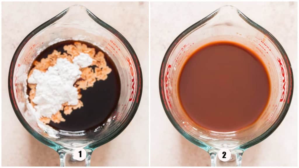 collage of making sauce for cashew chicken.