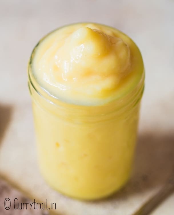 close up view pineapple dole whip in glass jar
