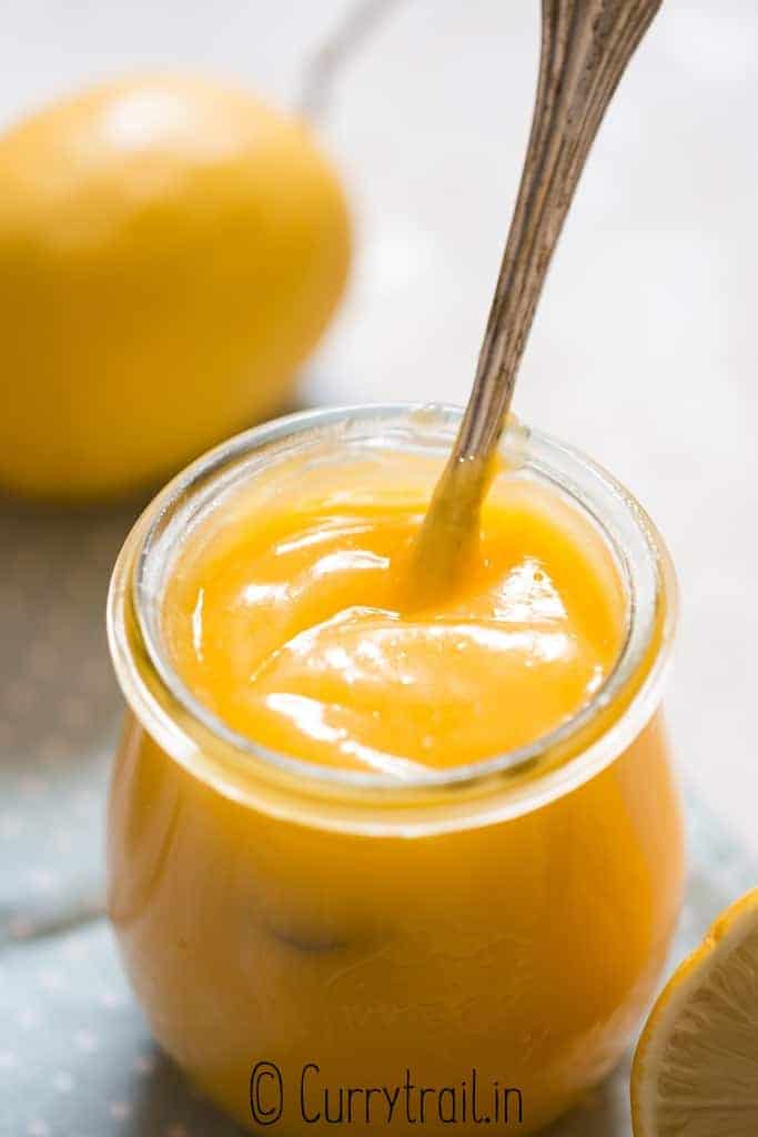 lemon curd in a jar.