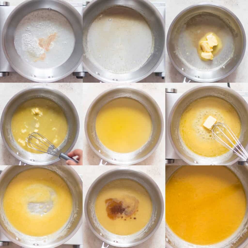 step by step pictorial collage of making lemon butter sauce