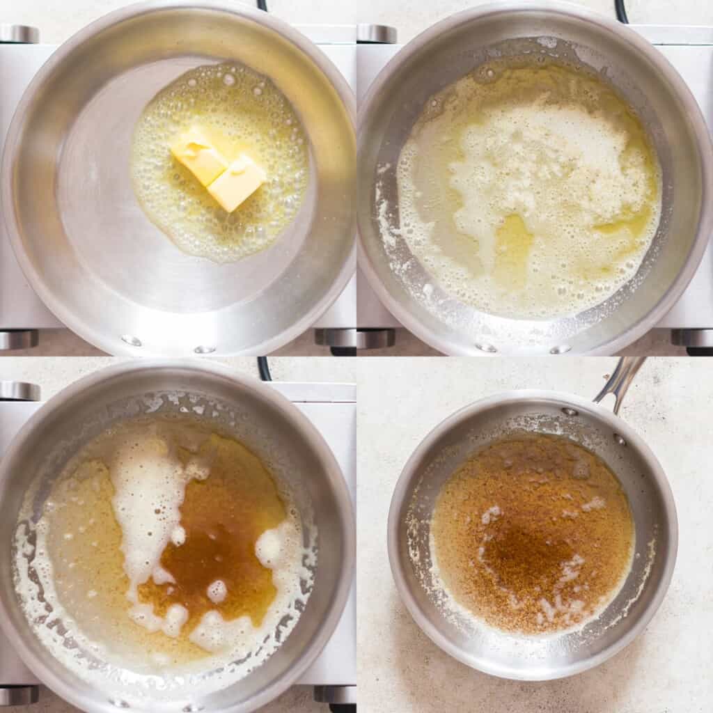step by step pictorial collage of making brown butter