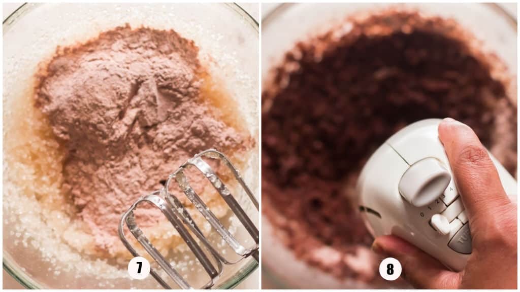 picture collage of making brownie batter.