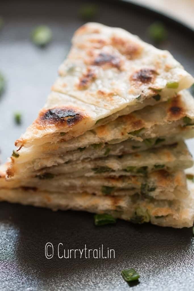 Chinese green onion pancakes stacked up