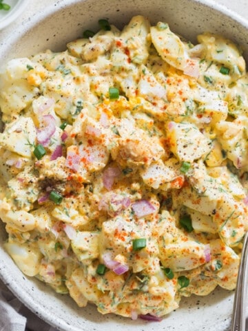 classic egg salad in a bowl.