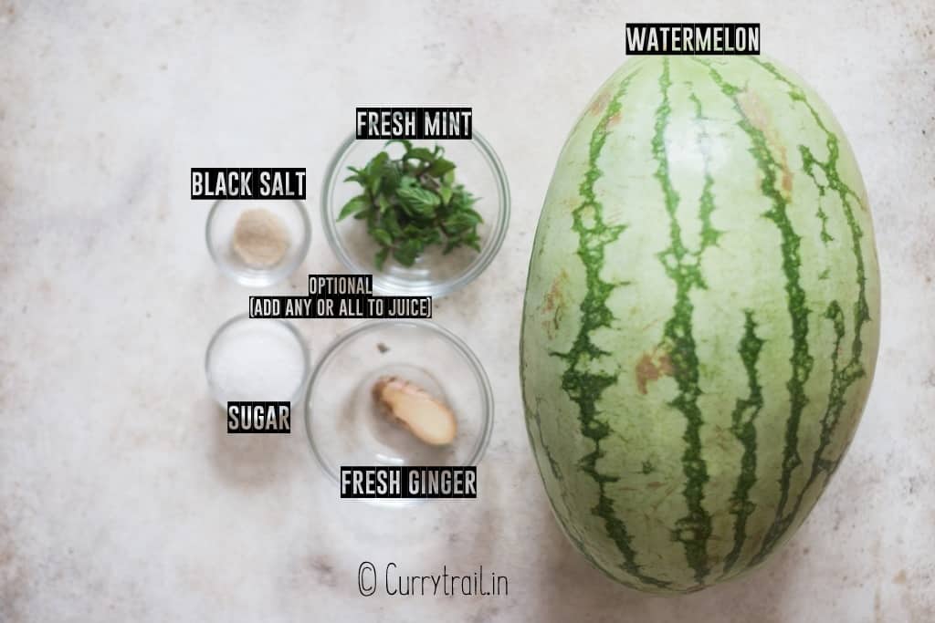 all ingredients for watermelon juice