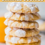 lemon crinkle cookies stacked with text