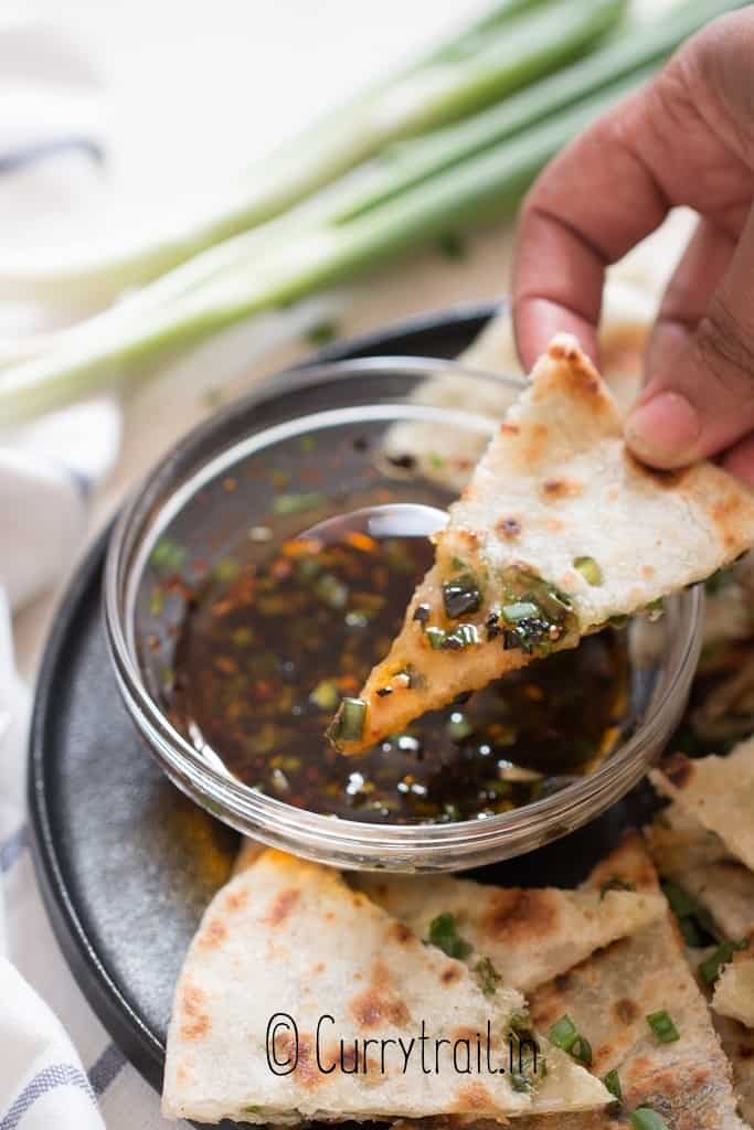green onion pancakes with dipping sauce