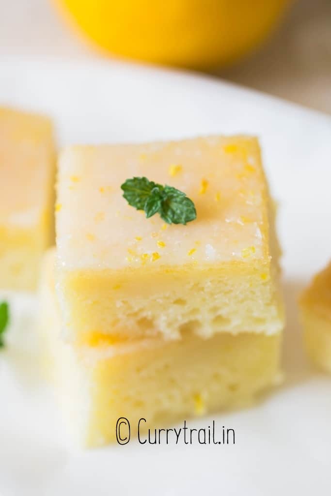 2 slices of lemon brownies stacked up