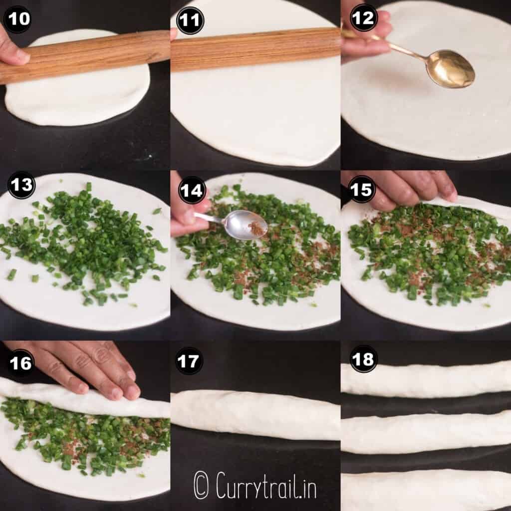 step by step pictorial collage for scallion pancakes