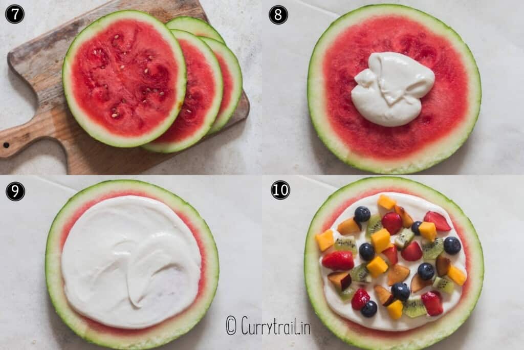 step by step pictorial of watermelon dessert pizza