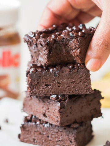 Nutella brownies stacked on top of each other