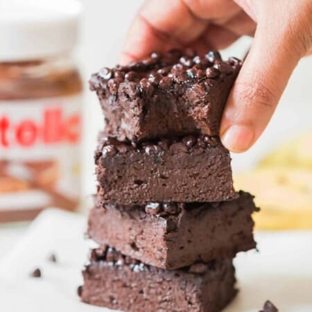 Nutella brownies stacked on top of each other