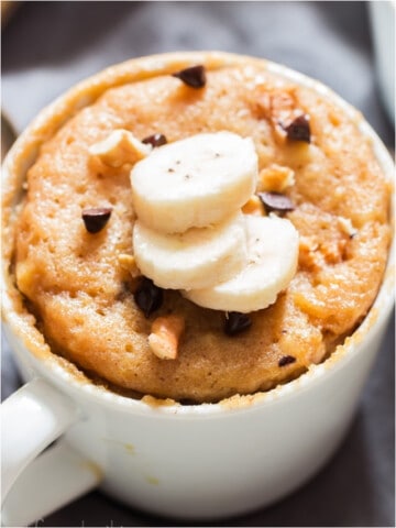 banana mug cake in a mug